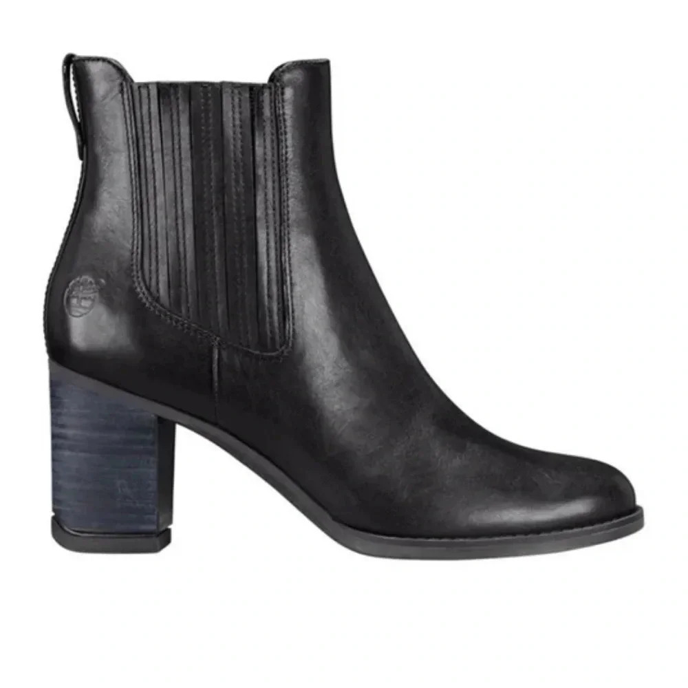 Classic Black Leather Chelsea Ankle Boot with Block Heel